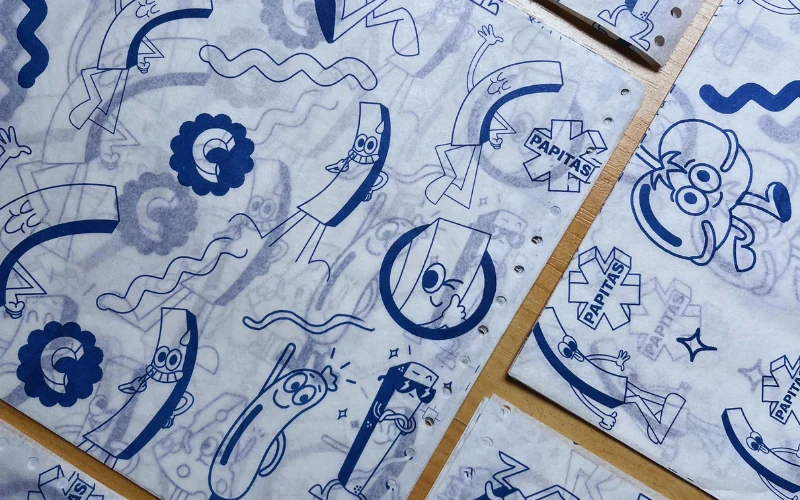 Greaseproof paper Custom printed greaseproof paper with blue illustrations